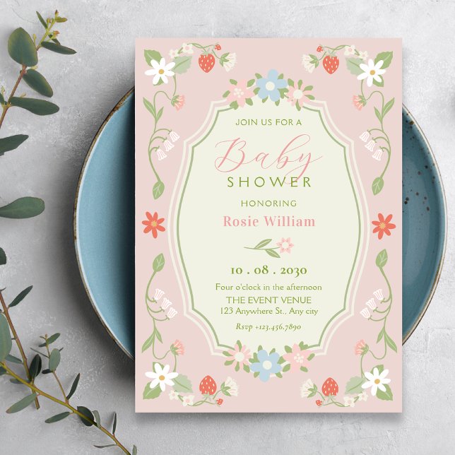 Pastell rosa blommande baby shower inbjudningar (Skapare uppladdad)
