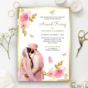 Pastell Rosa Blommig Anand Karaj Sikh Bröllop Inbjudningar