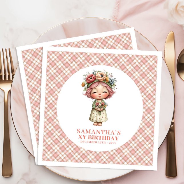 Pastell Rosa Blommig Ängs- Födelsedagsfest Servett (Pastel Pink Floral Fairy 4th Birthday Party Napkins)