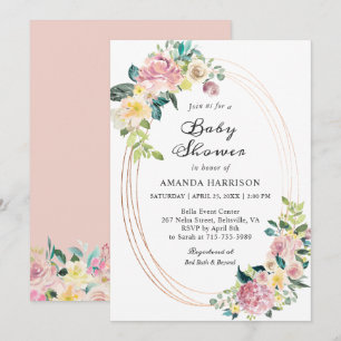 Pastell Rosa Blommig Baby Shower Inbjudan
