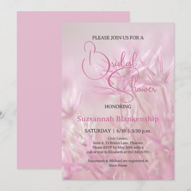 Pastell Rosa Blommig Bakgrund Bröllopsdusch  Inbjudningar (Fram/baksida)