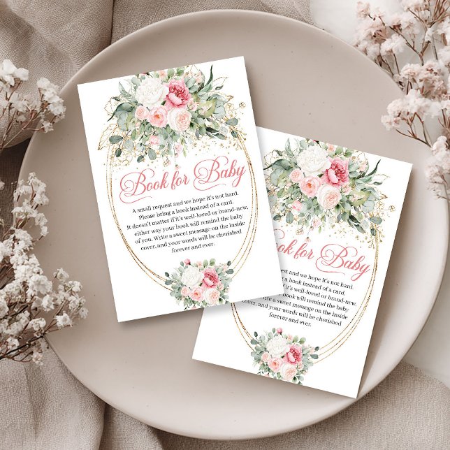 Pastell Rosa Blommig Bebis Shower Bokbegäran Tilläggskort (Pastel Pink Floral Baby Shower Book Request)
