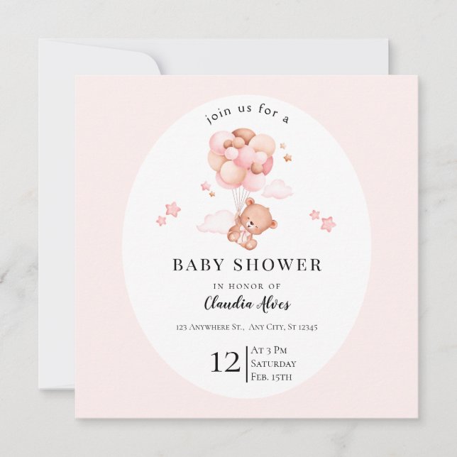 Pastell Rosa Blommig Bebis Shower Kort (Framsida)