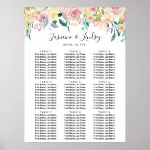 Pastell Rosa Blommig Bordplan för Bröllop med 9 Bo Poster