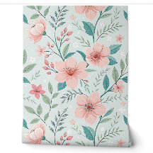 Pastell Rosa Blommig Botanisk Tapet