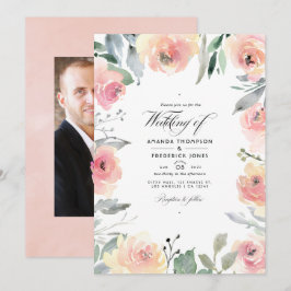 Pastell Rosa Blommig Bröllopsfoto Inbjudningar
