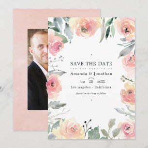 Pastell Rosa Blommig Bröllopsfoto Spara Datumet