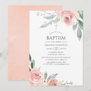 Pastell Rosa Blommig Dopceremoni Inbjudningar