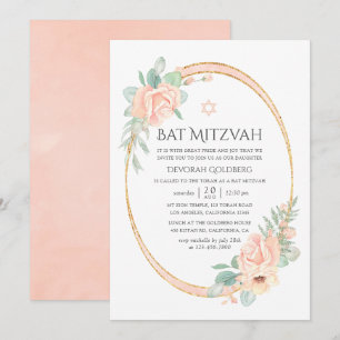 Pastell Rosa Blommig Geometrisk Bat Mitzvah Inbjudningar