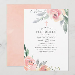 Pastell Rosa Blommig Konfirmation Inbjudningar