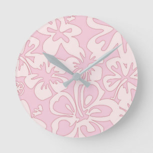 Pastell Rosa Blommig Konst Rund Klocka