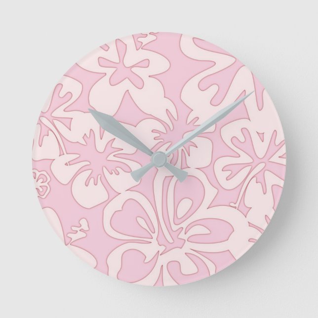 Pastell Rosa Blommig Konst Rund Klocka (Framsida)