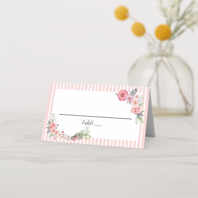 Pastell Rosa Blommig Placeringskort (Framsida)