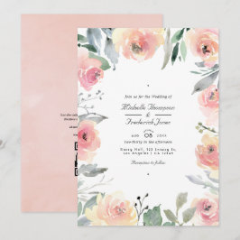 Pastell Rosa Blommig QR-kod RSVP Bröllop Inbjudningar