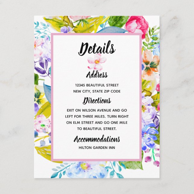 Pastell Rosa Blommig Romantisk Bröllopsdetalj Tilläggskort (Framsida)