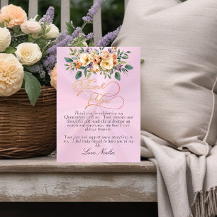 Pastell Rosa - Blommig & Silver Tiara Quinceanera Tack Kort
