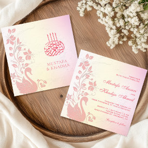 Pastell Rosa Blommig Svan Islamisk Muslim Bröllop Inbjudningar