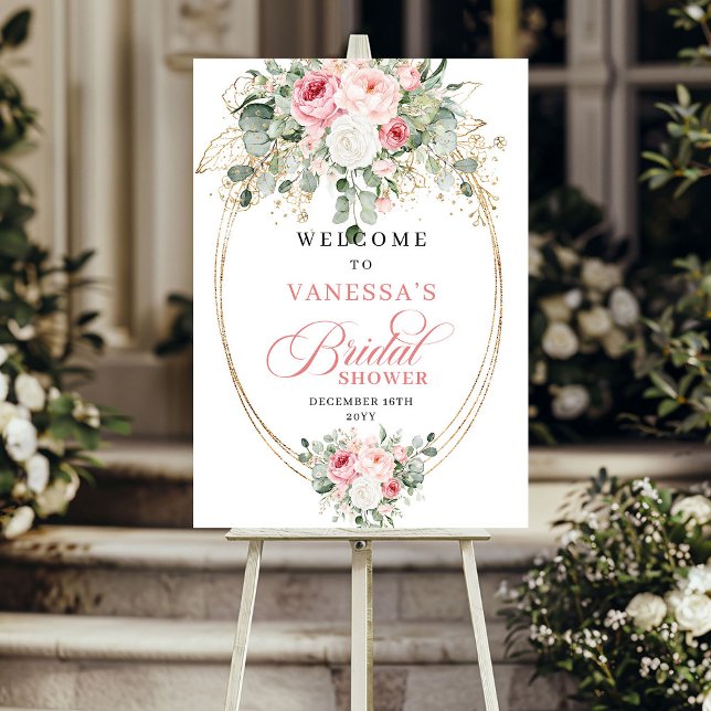 Pastell Rosa Blommor Bröllopsdusch Välkommen Poster (Pastel Pink Flowers Bridal Shower Welcome)