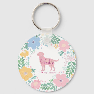 Pastell Rosa Blomsterkrans Labrador Retriever Foto Nyckelring