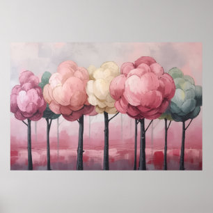 Pastell Rosa Blomträd Dunge Whimsisk Konst Poster