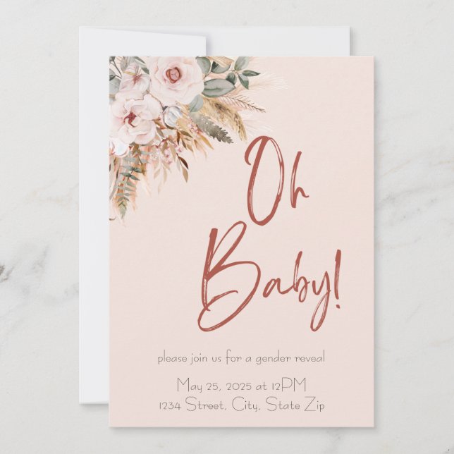 Pastell Rosa Boho Baby Shower Inbjudan (Framsida)