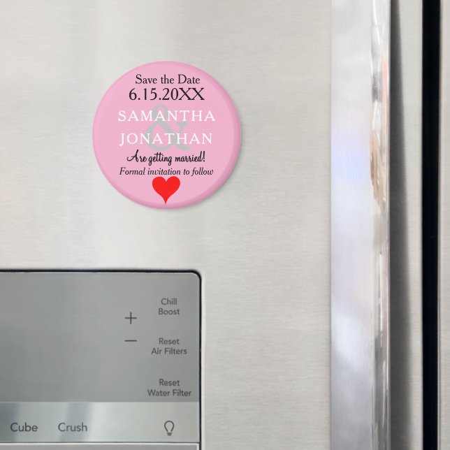 Pastell Rosa Bröllop Spara Datum Hjärt  Magnet (In Situ (Fridge))