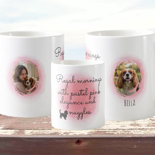Pastell Rosa Cavalier Vattenfärgskustomiserad Foto Kaffemugg