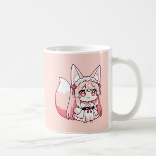 Pastell Rosa Chibi Rävr flicka Kaffe Mugg
