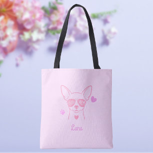 Pastell Rosa Chihuahua Tote Väska med Anpassat Nam