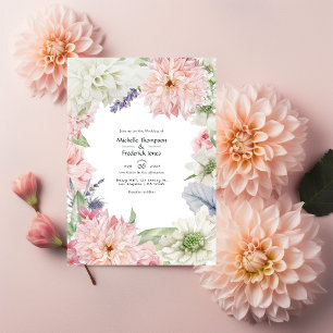 Pastell Rosa Dahlia Bröllop Inbjudningar