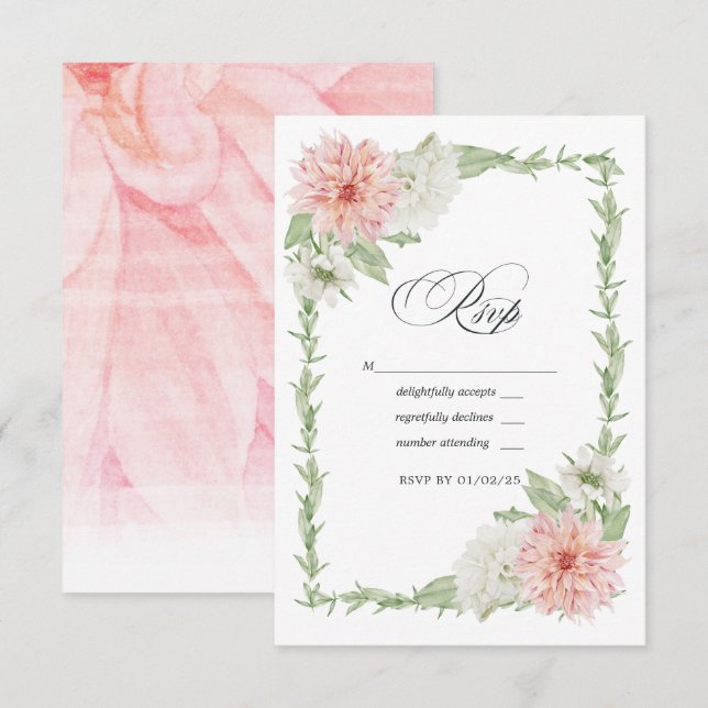 Pastell Rosa Dahlia Bröllop OSA Kort (Fram/baksida)