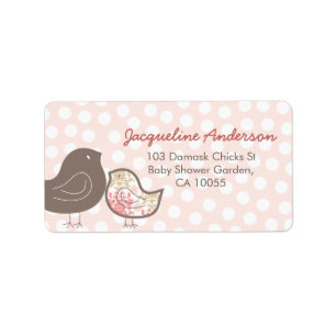 Pastell Rosa Damaskskycklingar Flickbaby Shower Ad Adressetikett