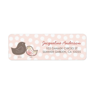 Pastell Rosa Damaskskycklingar Flickor Baby Shower Returadress Etikett
