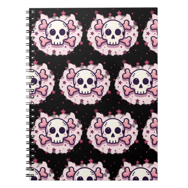 Pastell Rosa Döskalle och Korsben Anteckningsbok (Framsidan)