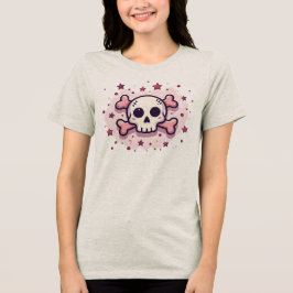 Pastell Rosa Döskalle och Korsben T Shirt