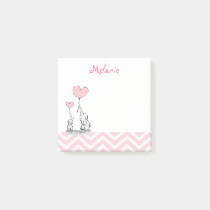 Pastell Rosa Elefant Personlig Babyflicka Post-it Block