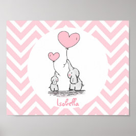 Pastell Rosa Elefant Personlig Babyflicka Poster