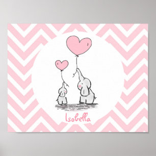 Pastell Rosa Elefant Personlig Babyflicka Poster