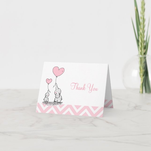 Pastell Rosa Elefant Personlig Babyflicka Tack Kort (Framsida)