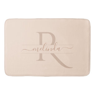 Pastell Rosa Elegant Monogram Chic Namn Badrumsmatta