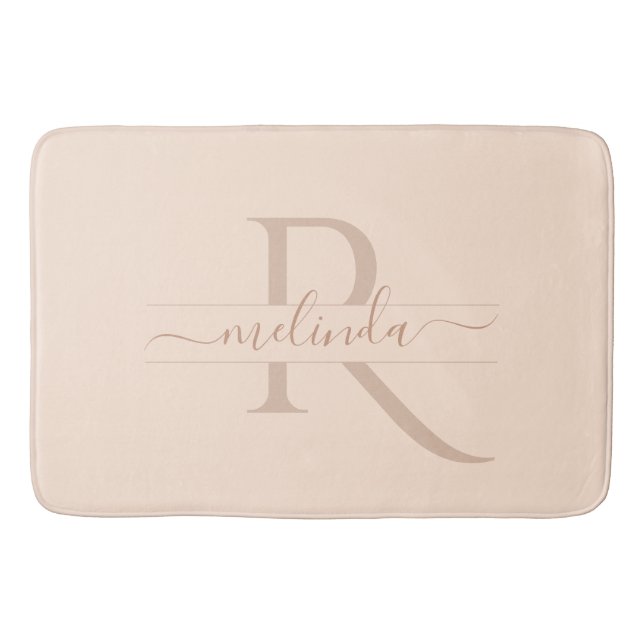 Pastell Rosa Elegant Monogram Chic Namn Badrumsmatta (Framsidan)