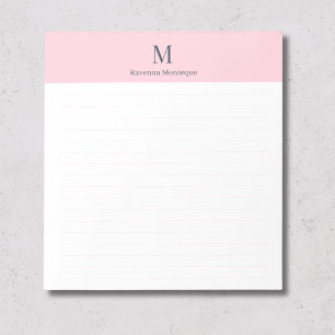 Pastell Rosa Elegant Personlig Monogramfodrad Anteckningsblock