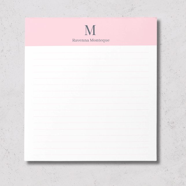 Pastell Rosa Elegant Personlig Monogramfodrad Anteckningsblock (Skapare uppladdad)