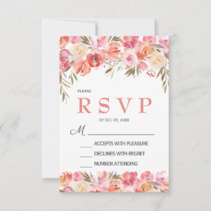 Pastell Rosa Fersken Ros Blommig Bröllop RSVP-kort OSA Kort