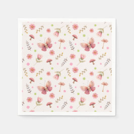 Pastell Rosa Fjäril & Blommande Botaniska Pappersservett