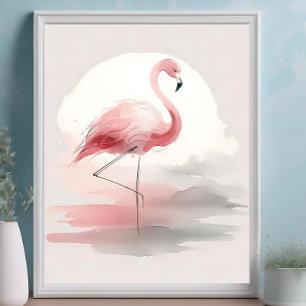 Pastell Rosa Flamingo Minimalistisk Tropisk Konstt Poster
