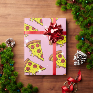 Pastell Rosa Flytande Pizzaskivor Mönster Presentpapper