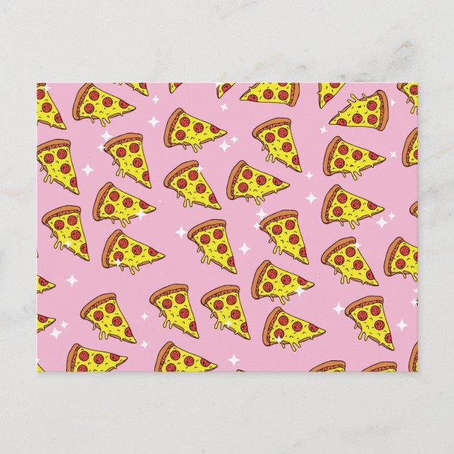 Pastell Rosa Flytande Pizzaskivor Mönster Vykort (Framsida)