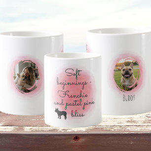 Pastell Rosa Fransk Bulldog Anpassad Foto & Namn Kaffemugg