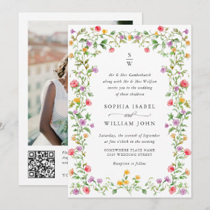 Pastell Rosa Franska Rosor Blommig Bröllops QR-kod Inbjudningar